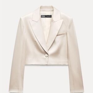 ZARA Satin Cropped Blazer – Elegant Tailored Fit – Size XS – NWT